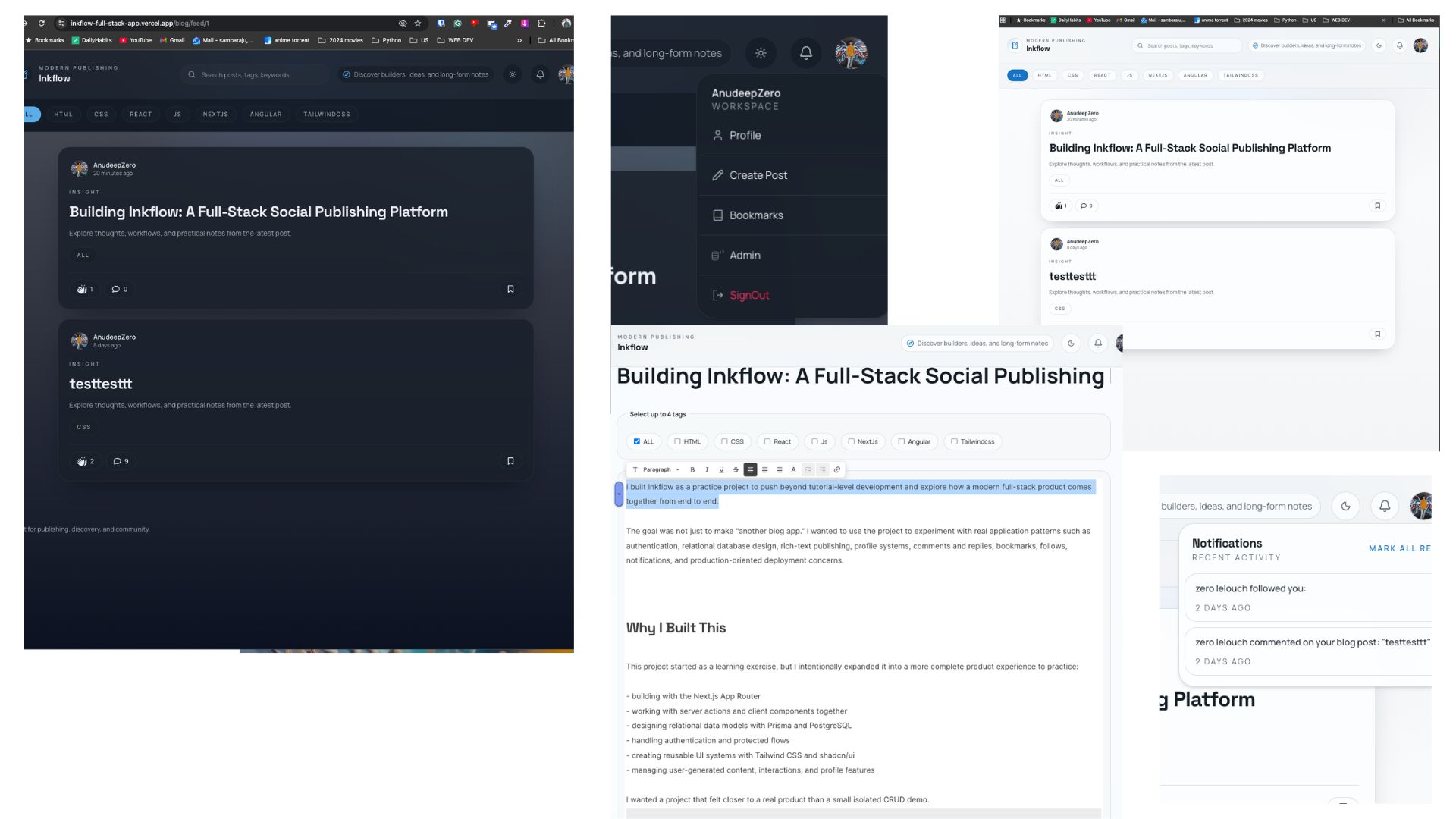 Project: Building Inkflow — A Full-Stack Social Publishing Platform in Next.js 16